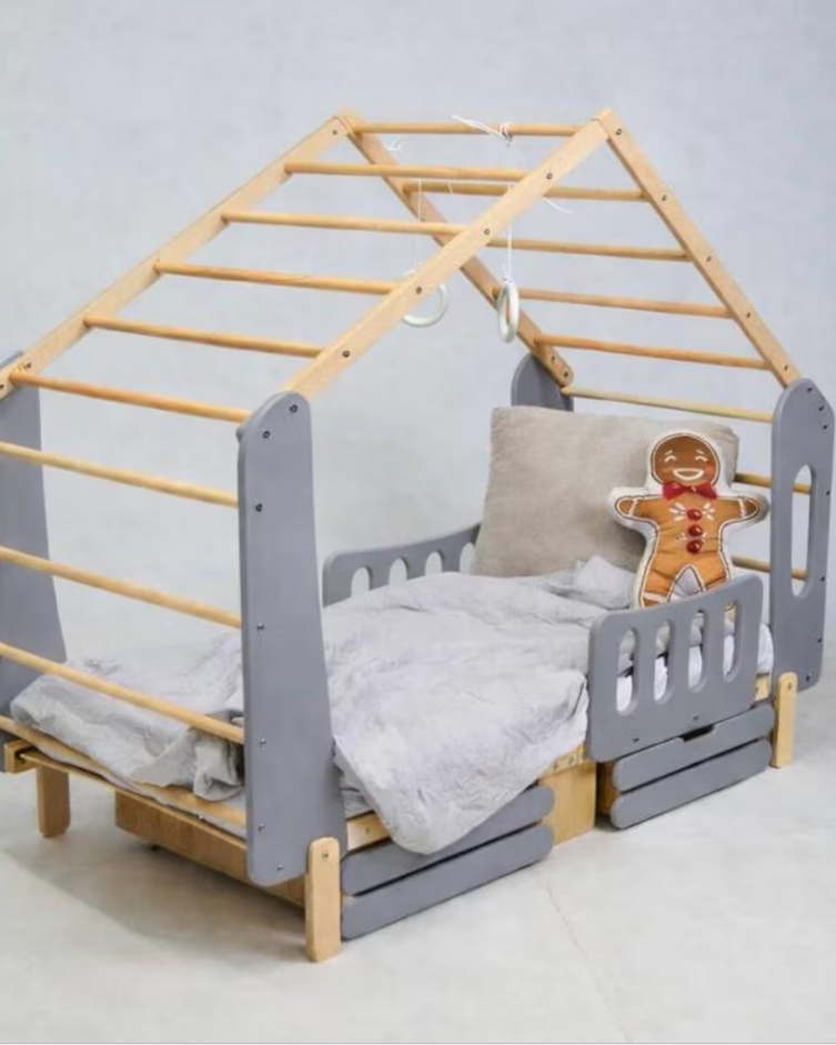 Laconic Montessori House Bed with Monkey Bars & Gym Rings