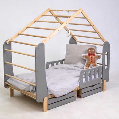 Laconic Montessori House Bed with Monkey Bars & Gym Rings
